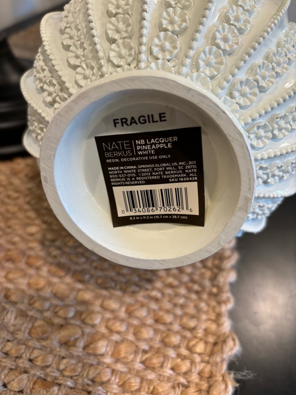 Nate Berkus Lacquer Pineapple White Decor Piece Removable Lid Floral 11”x 6” - Picture 9 of 11